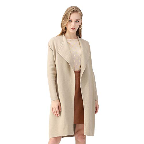 CHICWISH Women's Classy Light Tan Open Front Knit Coat Cardigan, Size M-L