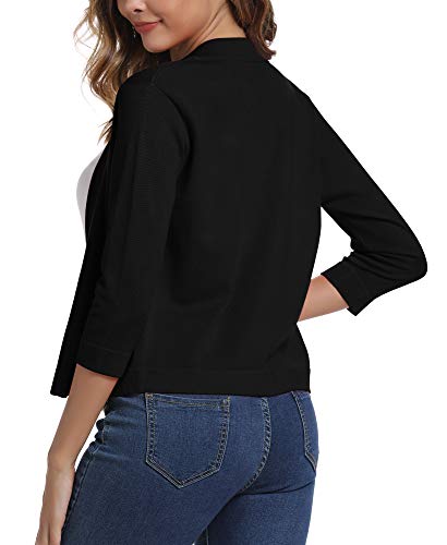 Urban CoCo Women's 3/4 Sleeve Cropped Cardigan Sweater Elegant Shrugs for Women (M, Black)