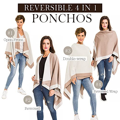 Women's Shawl Wrap Poncho Ruana Cape Cardigan Sweater Open Front for Fall Winter (PC01-15)