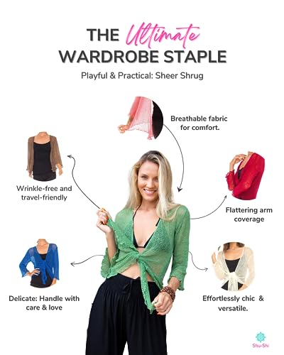 SHU-SHI Womens Sheer Shrug Tie Top Cardigan Lightweight Knit,Black,One Size