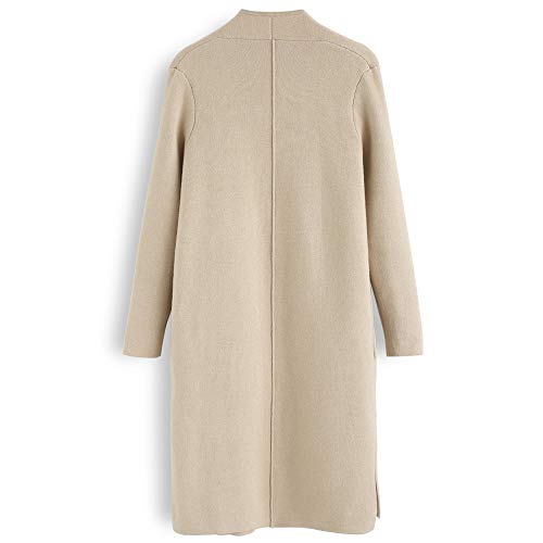 CHICWISH Women's Classy Light Tan Open Front Knit Coat Cardigan, Size M-L