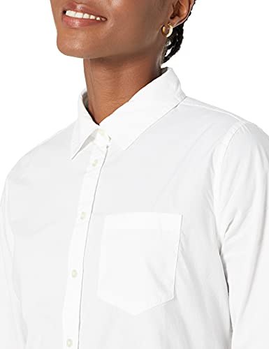 Amazon Essentials Women's Classic-Fit Long-Sleeve Button-Down Poplin Shirt, White, Medium