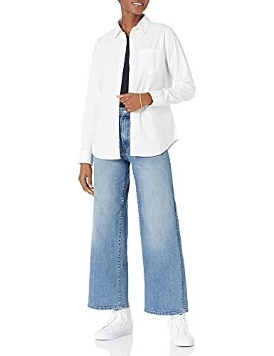 Amazon Essentials Women's Classic-Fit Long-Sleeve Button-Down Poplin Shirt, White, Medium