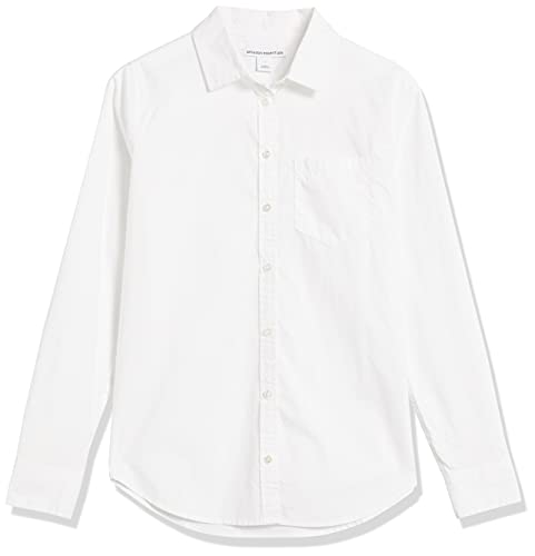 Amazon Essentials Women's Classic-Fit Long-Sleeve Button-Down Poplin Shirt, White, Medium