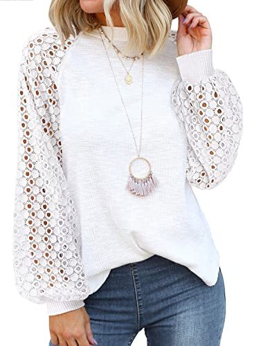 MIHOLL Women’s Long Sleeve Tops Lace Casual Loose Blouses T Shirts