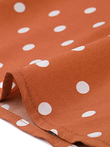 Allegra K Women's Polka Dots Shirt Short Puff Sleeve Vintage Button Up Peter Pan Collar Blouse Tops Medium Orange Red