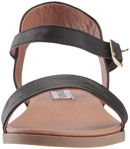Steve Madden Women's DINA Flat Sandal, Black Leather, 9