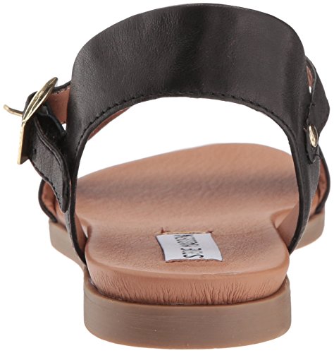 Steve Madden Women's DINA Flat Sandal, Black Leather, 9