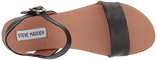 Steve Madden Women's DINA Flat Sandal, Black Leather, 9