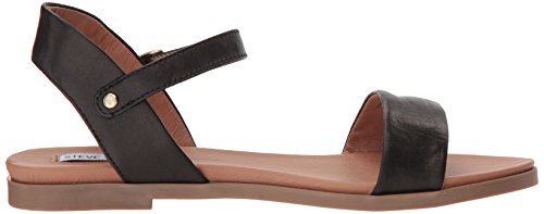 Steve Madden Women's DINA Flat Sandal, Black Leather, 9