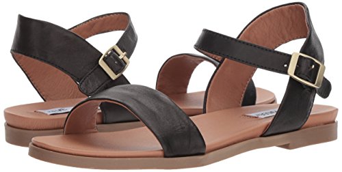 Steve Madden Women's DINA Flat Sandal, Black Leather, 9