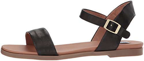 Steve Madden Women's DINA Flat Sandal, Black Leather, 9