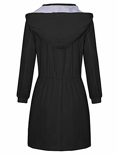 Bloggerlove Womens Rain Jacket Waterproof Lightweight Raincoat Long Hooded Outdoor Hiking Jackets Black L