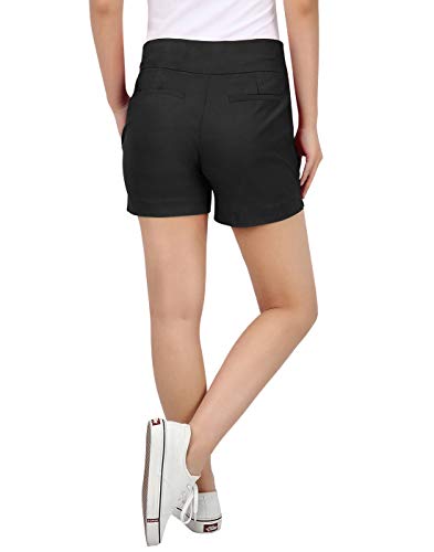HDE Chino Shorts for Women 4" Inseam Elastic High Waisted Casual Summer Shorts Black - L