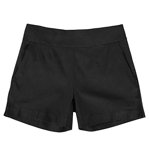 HDE Chino Shorts for Women 4" Inseam Elastic High Waisted Casual Summer Shorts Black - L