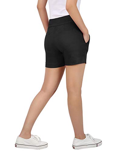 HDE Chino Shorts for Women 4" Inseam Elastic High Waisted Casual Summer Shorts Black - L