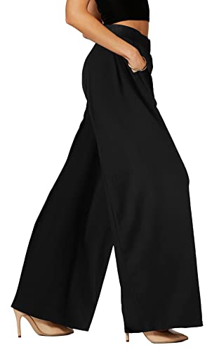 Palazzo Pants with Pockets for Women - Many Colors and Prints - High Waisted Wide Legged - Solid Black - One Size - 715854664499