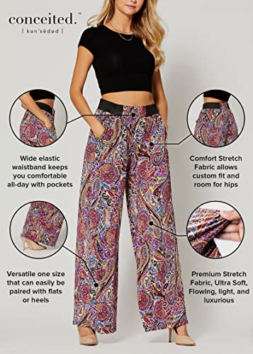 Palazzo Pants with Pockets for Women - Many Colors and Prints - High Waisted Wide Legged - Solid Black - One Size - 715854664499