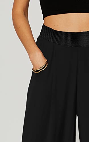 Palazzo Pants with Pockets for Women - Many Colors and Prints - High Waisted Wide Legged - Solid Black - One Size - 715854664499