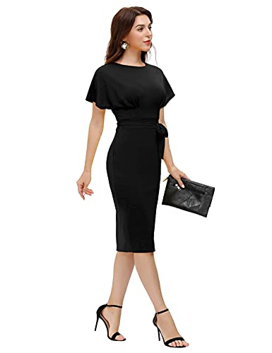 JASAMBAC Black Pencil Dress for Women Funeral Church Bodycon Professional Dresses for Work