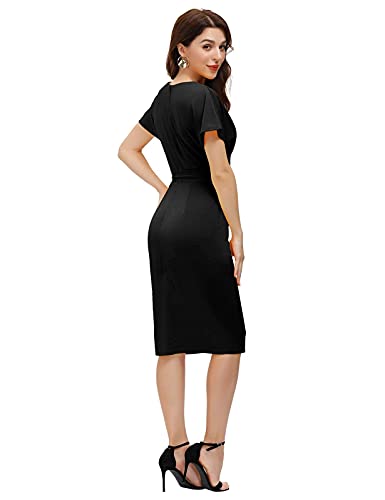 JASAMBAC Black Pencil Dress for Women Funeral Church Bodycon Professional Dresses for Work