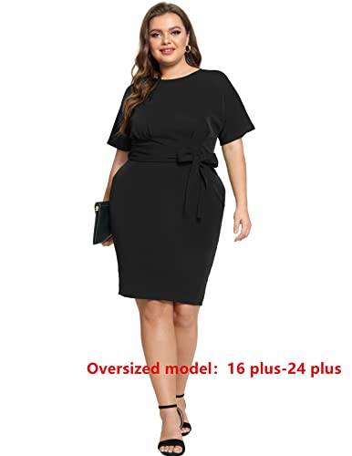 JASAMBAC Black Pencil Dress for Women Funeral Church Bodycon Professional Dresses for Work