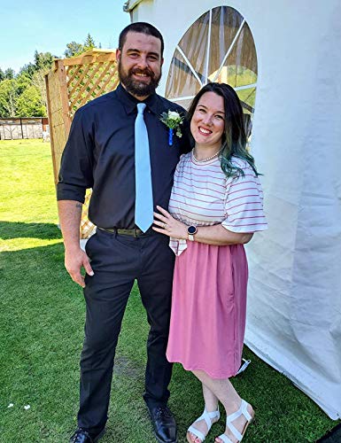 MEROKEETY Women's Summer Striped Ruffle Sleeves Tie Waist Crew Neck Casual Swing Midi Dress Dusty Pink