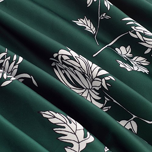 HOMEYEE Women's Short Sleeve Floral Casual Aline Midi Dress A102(10,Green)