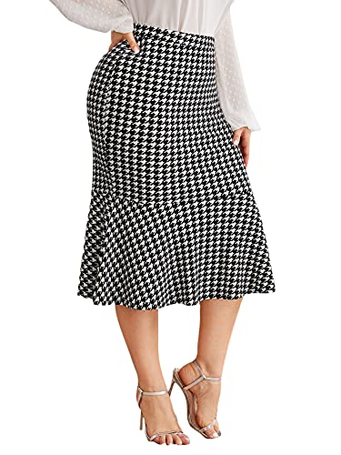 MakeMeChic Women's Plus Size Ruffle Hem High Waist Bodycon Pencil Skirt Black 2XL