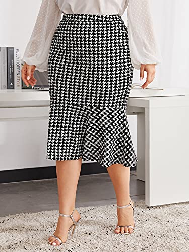 MakeMeChic Women's Plus Size Ruffle Hem High Waist Bodycon Pencil Skirt Black 2XL