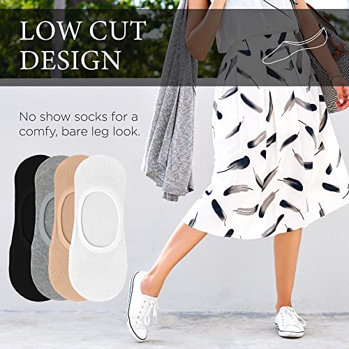 Eedor No Show Socks Womens - 8 Pairs Thin No Show Socks for Women - Non Slip Flat Boat Line Low Cut Socks Multi Color Large (8-10)