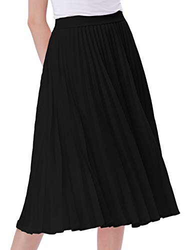 Kate Kasin High Waist Pleated Midi Skirt Casual Summer Skirt Black Size M KK659-3