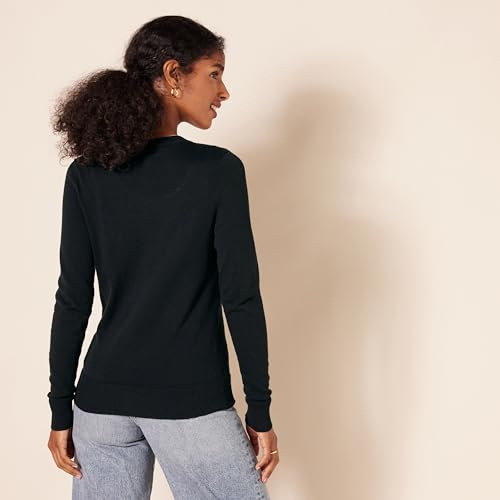 Amazon Essentials Women's Lightweight Crewneck Cardigan Sweater (Available in Plus Size), Black, Large
