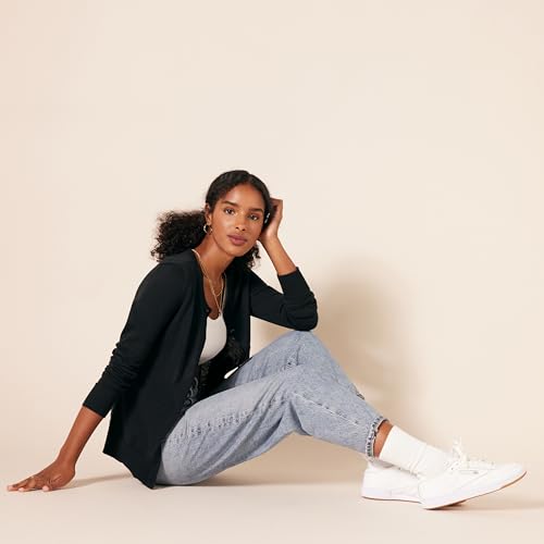 Amazon Essentials Women's Lightweight Crewneck Cardigan Sweater (Available in Plus Size), Black, Large