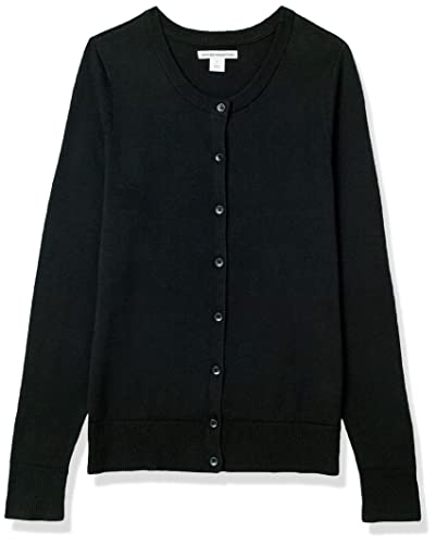 Amazon Essentials Women's Lightweight Crewneck Cardigan Sweater (Available in Plus Size), Black, Large