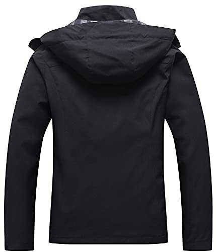 OTU Women's Waterproof Rain Jacket Lightweight Hooded Raincoat for Hiking Travel Outdoor Black M