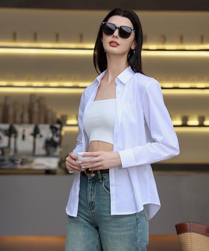 Women's Formal Work Wear White Simple Shirt (225 White, M)