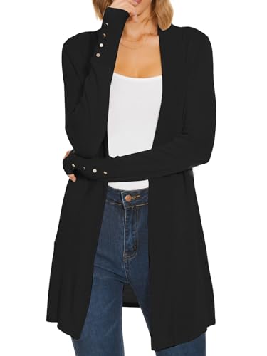 Spicy Sandia Women's Open Front Lightweight Knit Cardigans Long Sleeve Sweater Black