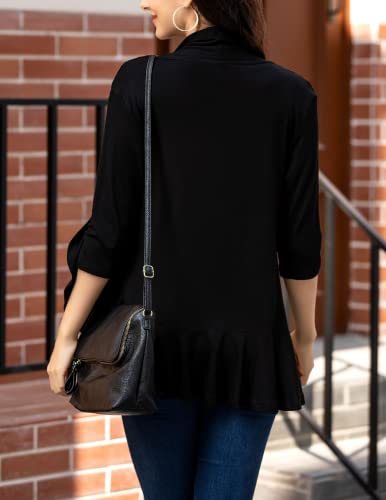 Zeagoo Women's Open Front 3/4 Sleeve Draped Ruffles Knit Cardigan X-Large Black