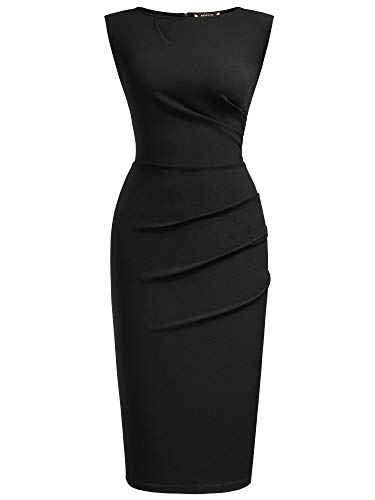 Miusol Women's Retro Ruffle Style Slim Work Pencil Dress(Medium, Black)