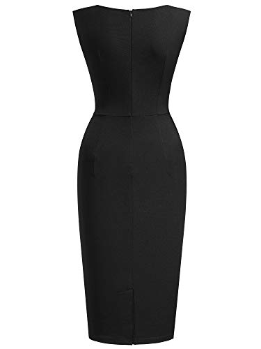 Miusol Women's Retro Ruffle Style Slim Work Pencil Dress(Medium, Black)
