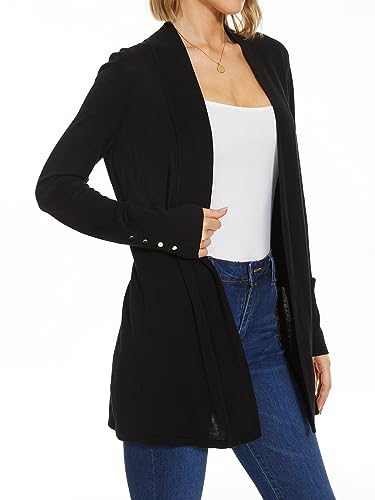 Spicy Sandia Women's Open Front Lightweight Knit Cardigans Long Sleeve Sweater Black