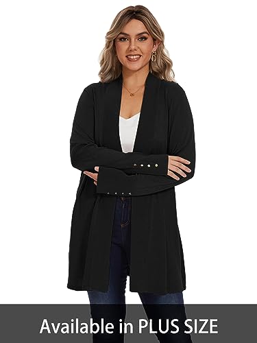 Spicy Sandia Women's Open Front Lightweight Knit Cardigans Long Sleeve Sweater Black