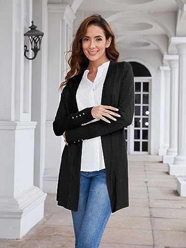 Spicy Sandia Women's Open Front Lightweight Knit Cardigans Long Sleeve Sweater Black
