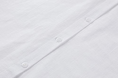 Womens Button Down V Neck Shirts Roll Up Long Sleeve Blouse Loose Fit Casual Work Plain Tops with Pockets White