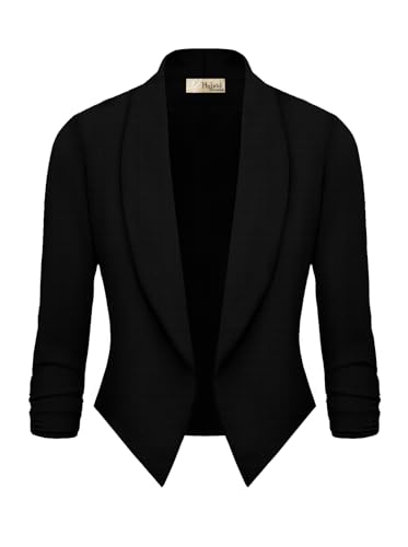Womens Casual Work Office Open Front Blazer Jacket with Removable Shoulder Pads JK1133 Black Medium