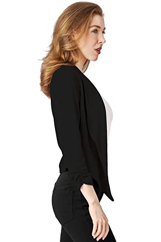 Womens Casual Work Office Open Front Blazer Jacket with Removable Shoulder Pads JK1133 Black Medium