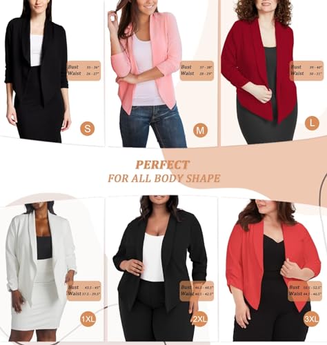 Womens Casual Work Office Open Front Blazer Jacket with Removable Shoulder Pads JK1133 Black Medium