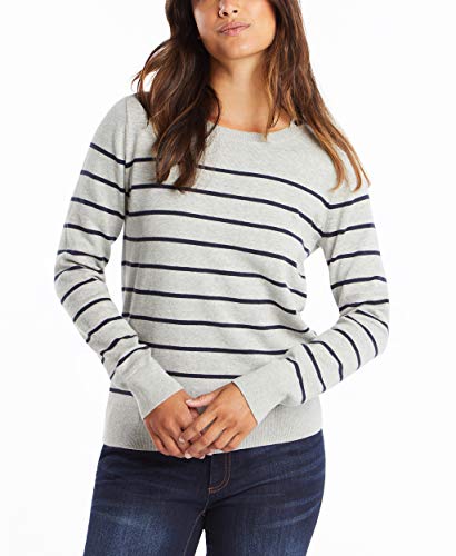 Nautica womens Year-round Long Sleeve 100% Cotton Striped Crewneck Sweater, Grey Heather, X-Small US