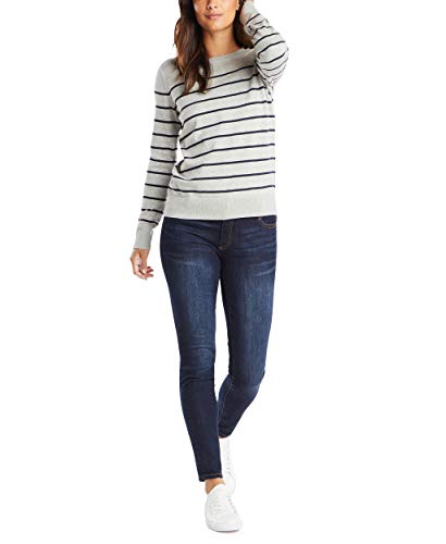 Nautica womens Year-round Long Sleeve 100% Cotton Striped Crewneck Sweater, Grey Heather, X-Small US